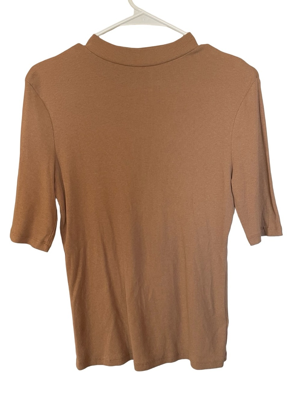 A New Day Ribbed Mock Neck Top Brown Short Sleeve Size Small